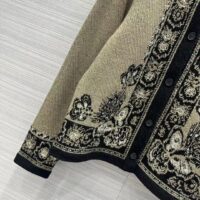 Dior Women CD Cardigan Beige Black Virgin Wool Cotton Jacquard Butterfly Bandana Motif (7)