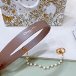 Dior Women CD Cinturon Dior Caro Belt Brown Smooth Calfskin White Glass Pearls 20 MM Width - Image 4