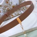 Dior Women CD Cinturon Dior Caro Belt Brown Smooth Calfskin White Glass Pearls 20 MM Width - Image 7