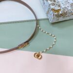 Dior Women CD Cinturon Dior Caro Belt Brown Smooth Calfskin White Glass Pearls 20 MM Width - Image 6