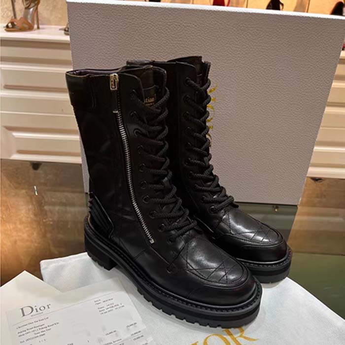 Dior Women CD D-Unit Ankle Boot Black Quilted Cannage Calfskin