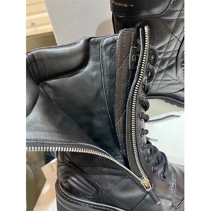 Dior Women CD D-Unit Ankle Boot Black Quilted Cannage Calfskin