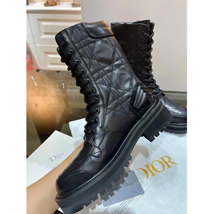 Dior Women CD D-Unit Ankle Boot Black Quilted Cannage Calfskin
