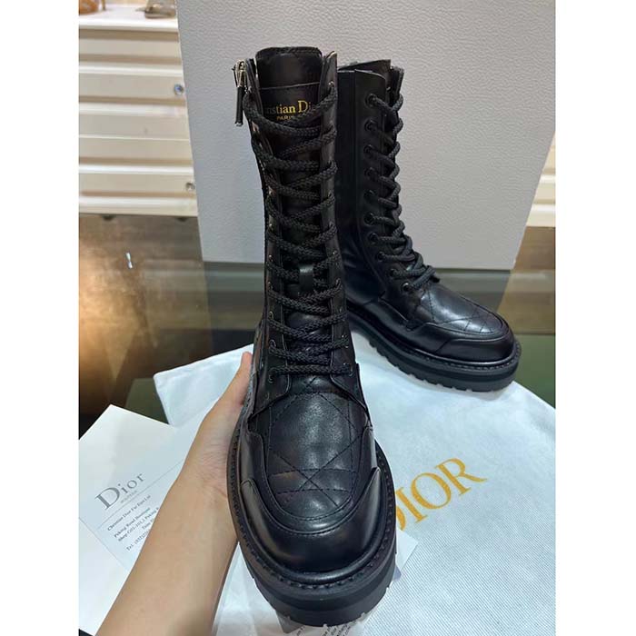 Dior Women CD D-Unit Ankle Boot Black Quilted Cannage Calfskin