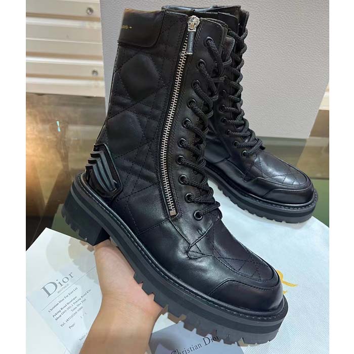 Dior Women CD D-Unit Ankle Boot Black Quilted Cannage Calfskin