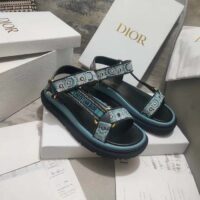 Dior Women CD D-Wave Sandal Denim Blue Multicolor Embroidered Cotton Butterfly Bandana (7)