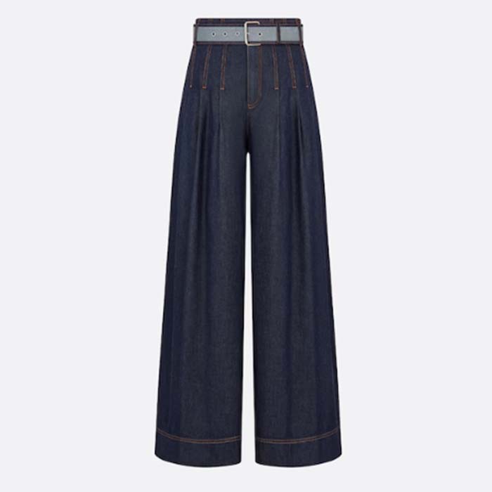 Dior Women CD Denim Couture Flared Jeans Belt Deep Blue Cotton Denim
