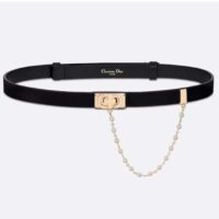 Dior Women CD Dior Caro Belt Black Smooth Calfskin White Glass Pearls 20 MM Width (13)