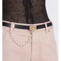 Dior Women CD Dior Caro Belt Black Smooth Calfskin White Glass Pearls 20 MM Width (13)