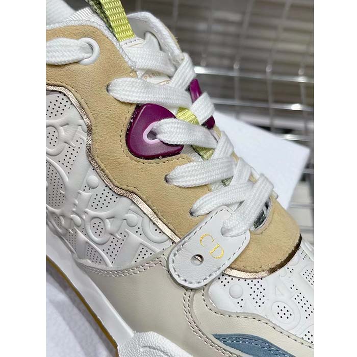 Dior Unisex CD Dior One Sneaker White Dior Oblique Perforated Calfskin Multicolor Suede Calfskin