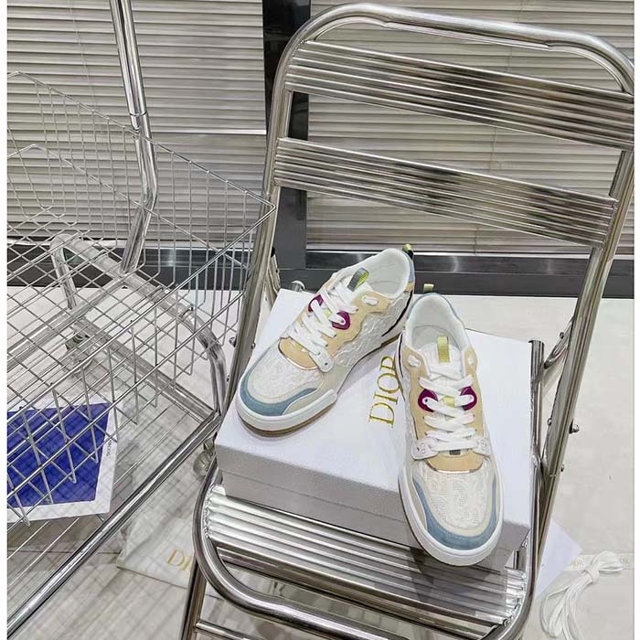 Dior Unisex CD Dior One Sneaker White Dior Oblique Perforated Calfskin Multicolor Suede Calfskin