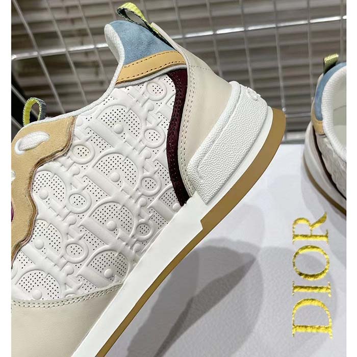 Dior Unisex CD Dior One Sneaker White Dior Oblique Perforated Calfskin Multicolor Suede Calfskin