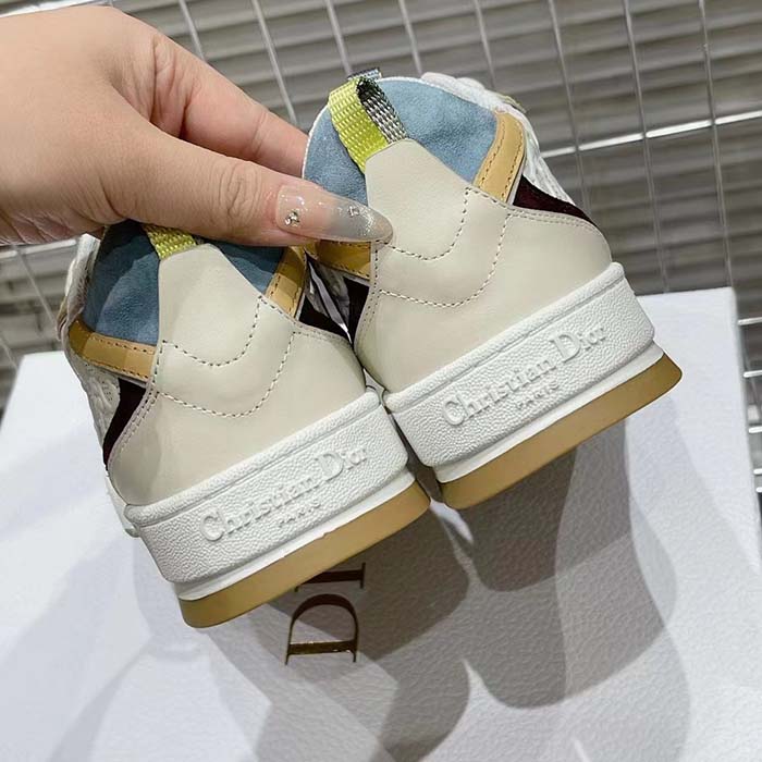 Dior Unisex CD Dior One Sneaker White Dior Oblique Perforated Calfskin Multicolor Suede Calfskin