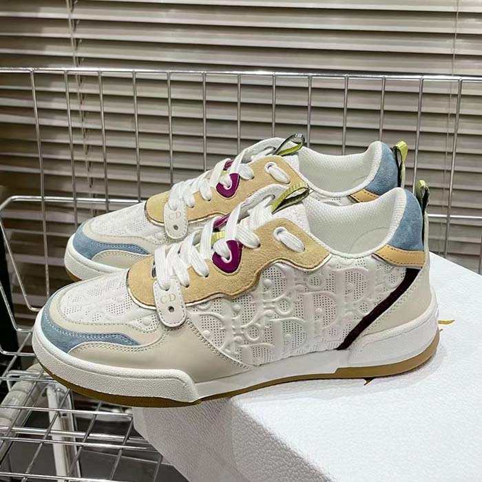 Dior Unisex CD Dior One Sneaker White Dior Oblique Perforated Calfskin Multicolor Suede Calfskin