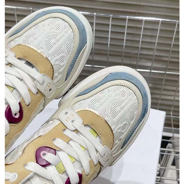 Dior Unisex CD Dior One Sneaker White Dior Oblique Perforated Calfskin Multicolor Suede Calfskin