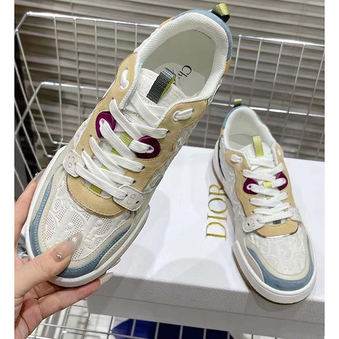 Dior Unisex CD Dior One Sneaker White Dior Oblique Perforated Calfskin Multicolor Suede Calfskin