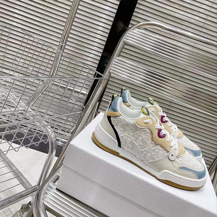 Dior Unisex CD Dior One Sneaker White Dior Oblique Perforated Calfskin Multicolor Suede Calfskin