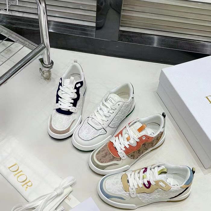 Dior Unisex CD Dior One Sneaker White Dior Oblique Perforated Calfskin Multicolor Suede Calfskin