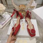 Dior Women CD Dior Rose Pump Amaryllis Red Patent Calfskin White Resin Pearls - Image 5