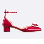 Dior Women CD Dior Rose Pump Amaryllis Red Patent Calfskin White Resin Pearls