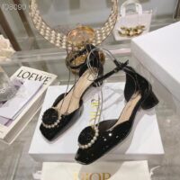 Dior Women CD Dior Rose Pump Black Patent Calfskin White Resin Pearls (11)