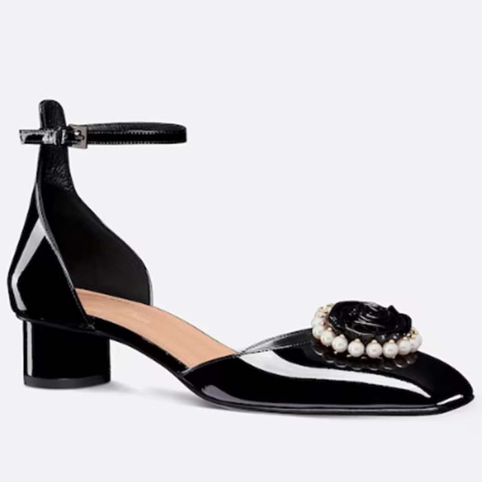 Dior Women CD Dior Rose Pump Black Patent Calfskin White Resin Pearls