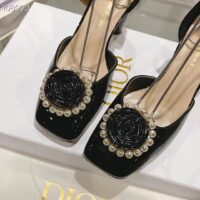 Dior Women CD Dior Rose Pump Black Patent Calfskin White Resin Pearls (11)