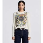 Dior Women CD Embroidered Sweater White Cashmere Knit Multicolor Tarot La Roue De La Fortune – Bild 13