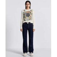 Dior Women CD Embroidered Sweater White Cashmere Knit Multicolor Tarot La Roue De La Fortune (1)