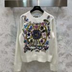 Dior Men CD Embroidered Sweater White Cashmere Knit Multicolor Tarot La Roue De La Fortune – Image 2