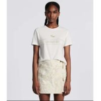 Dior Women CD Embroidered T-Shirt White Cotton Jersey Gold-Tone Signature (3)