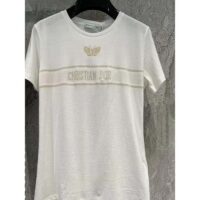 Dior Women CD Embroidered T-Shirt White Cotton Jersey Gold-Tone Signature (3)