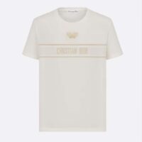 Dior Women CD Embroidered T-Shirt White Cotton Jersey Gold-Tone Signature (3)