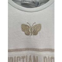 Dior Women CD Embroidered T-Shirt White Cotton Jersey Gold-Tone Signature (3)