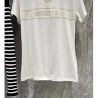 Dior Women CD Embroidered T-Shirt White Cotton Jersey Gold-Tone Signature (3)