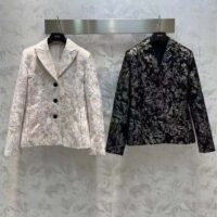 Dior Women CD Fitted Jacket Black Technical Jacquard Gold-Tone Allover Butterfly Motif (4)