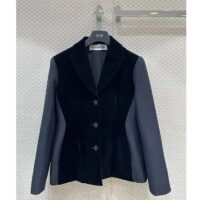 Dior Women CD Fitted Jacket Black Velvet-Effect Wool Silk (6)