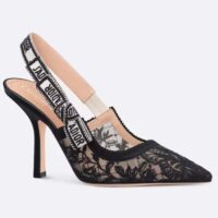 Dior Women CD J’Adior Slingback Pump Transparent Mesh Embroidered Black Butterfly Motif (5)