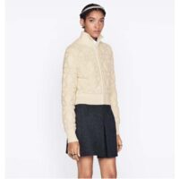 Dior Women CD Macrocannage Zipped Cardigan White Technical Wool Cashmere Knit (2)