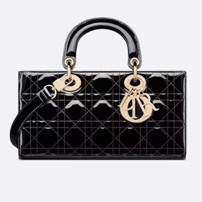 Dior Women CD Medium Lady D-Joy Bag Black Patent Cannage Calfskin