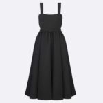 Dior Damen CD Mittellanges Kleid mit Gürtel Schwarz Wolle Seide