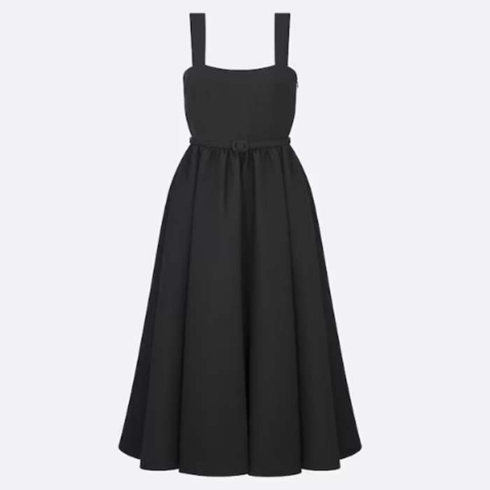 Dior Women CD Mid-Length Belted Dress Black Wool Silk