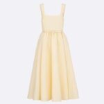 Dior Women CD Mid-Length Belted Dress Ecru Wool Silk Shantung
