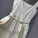 Dior Women CD Mid-Length Belted Dress Ecru Wool Silk Shantung - Bild 8