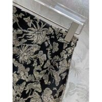 Dior Women CD Mid-Length Flared Skirt Black Technical Jacquard Gold-Tone Allover Butterfly Motif (10)