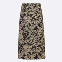 Dior Women CD Mid-Length Flared Skirt Black Technical Jacquard Gold-Tone Allover Butterfly Motif