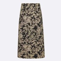 Dior Women CD Mid-Length Flared Skirt Black Technical Jacquard Gold-Tone Allover Butterfly Motif (10)