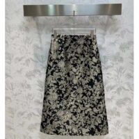 Dior Women CD Mid-Length Flared Skirt Black Technical Jacquard Gold-Tone Allover Butterfly Motif (10)