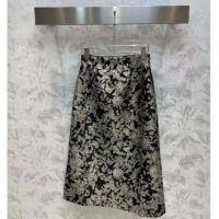 Dior Women CD Mid-Length Flared Skirt Black Technical Jacquard Gold-Tone Allover Butterfly Motif (10)