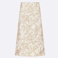 Dior Women CD Mid-Length Flared Skirt White Technical Jacquard Gold-Tone Allover Butterfly Motif (6)